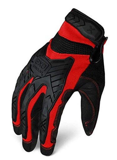 Ironclad EXO Motor Impact Glove Work Gloves TPR Impact Protection 1 Pair EXO2MIGR03MBlack Red