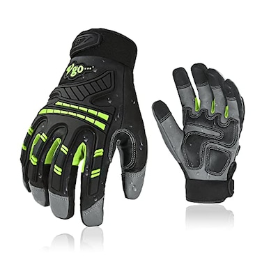 Vgo... Vgo 1Pair High Dexterity Water Repellent Goat Leather Heavy Duty Mechanic GloveRigger GloveAntiVibrationAntiAbrasionTouchscreen Size LGreenGA8954