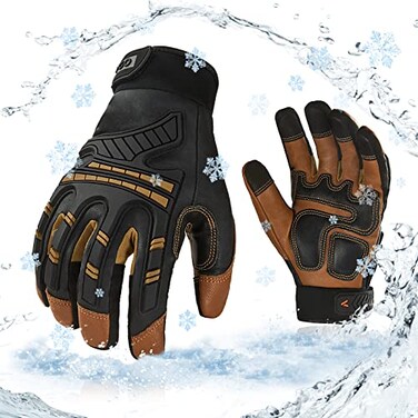 Vgo... Vgo 4 or above Winter Waterproof High Dexterity Heavy Duty Mechanic Glove Antivibration Antiabrasion Touchscreen 1 PairXLBrownGA8954FW