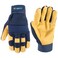 Wells Lamont Mens Leather Palm Work Gloves HydraHyde WaterResistant Leather Flexible Spandex Back Adjustable Closure Ideal for Construction Landscaping DIY Projects Blue XLarge 3207XL