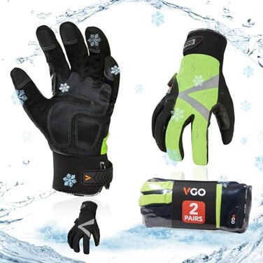 Vgo... Vgo 2Pairs 4 or above 3M Thinsulate C100 Lined High Dexterity Touchscreen Synthetic Leather Winter Warm Work Gloves Waterproof Insert Size XL Black Fluorescent Green SL8777FW
