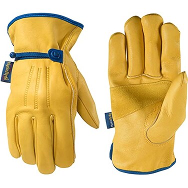 Wells Lamont Mens Adjustable HydraHyde Leather Work Gloves WaterResistant Breathable Durable Ideal for Gardening Landscaping Ranching Heavy Duty Leather Work Gloves Saddletan Large