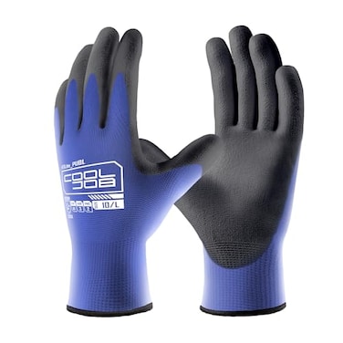 COOLJOB 1260 Pairs Safety Work Gloves Pack Bulk with Grip PU Coating 13 Gauge Seamless Knit Gloves with Polyurethane Dipped for Warehouse Working Breathable Lightweight for Men Women Blue Large