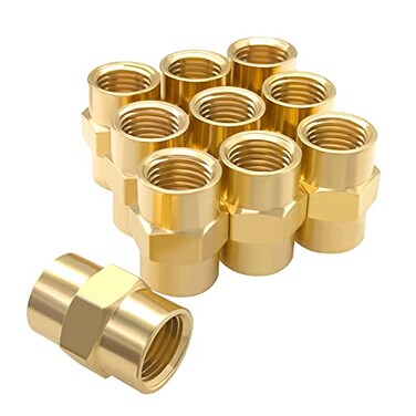 Hooshing 10PCS Brass Coupling 14 x 14 NPT Female Coupler Hex Head Pipe Fitting