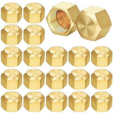 Hicarer 100 Pcs 38 Inch Brass Compression Cap Stop Valve Cap Flare Tube Gas Line Cover Pipe Fittings Brass Compression Fitting