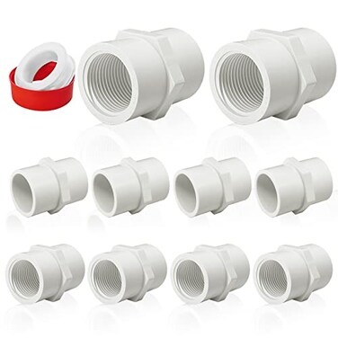 Boltigen 10Pcs White PVC Pipe Fittings 12 NPT Female Thread PVC Pipe Fitting Adapter Connector PVC Female Threaded Pipe Coupling Socket x NPT Female Sch40