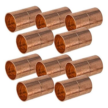 PROCURU 10Pack Made in USA 34Inch Copper Coupling with Stop Roll or Dimple C x C Sweat LF Safe CWCR003410P