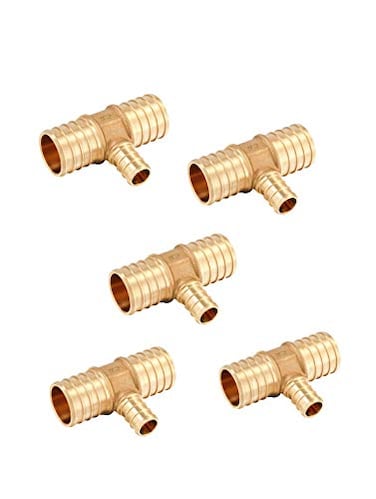 EFIELD Pack of 5 1 x1x 12 Pex Reducing Tee Brass Barb Crimp Fittings For Pex Tubing ConnectionPEX1807086