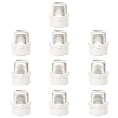 FangKingNo 10pcs 34 Inch 2Way PVC Male Threaded Adapter Adaptador macho Fittings Socket x Male Pipe Thread Coupling Schedule 4010 Pack White 075 Inch