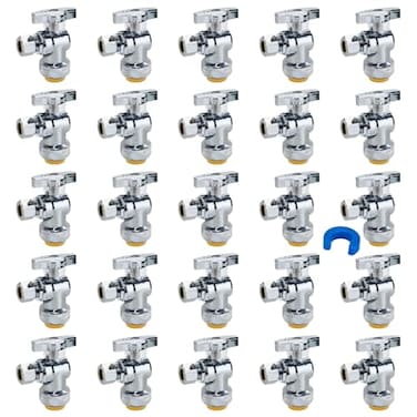SUNGATOR 25Pack Angle Stop Valve Angle Water Shut Off Valve 12 x 38 Inch Compression Toilet Water Shutoff 14 Turn No Lead Brass PushtoConnect Plumbing Fittings for PEX Pipe Copper CPVC