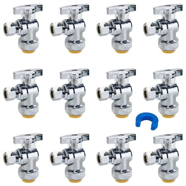 SUNGATOR 12Pack Angle Stop Valve Angle Water Shut Off Valve 12 x 38 Inch Compression Toilet Water Shutoff 14 Turn No Lead Brass PushtoConnect Plumbing Fittings for PEX Pipe Copper CPVC