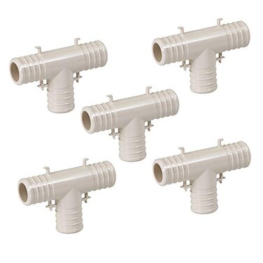 SUPPLYGIANT QQUF01005 Plastic PEX Poly Alloy Tee Barb Pipe Fitting 1 White 5 Pack