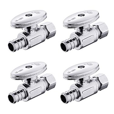 EFIELD Pack of 4 14 Turn Straight Stop Valve 38 OD Compression X 12 Barb Crimp Pex Chrome Plated BrassVALVE0854PCS