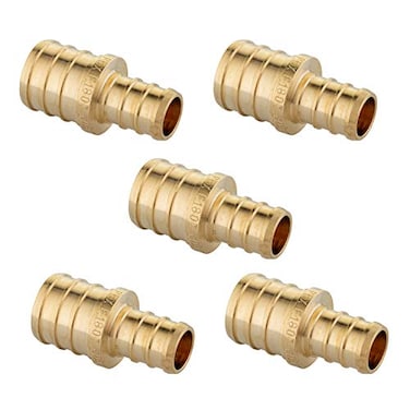 EFIELD 5 Pieces Pex Barb Crimp Brass Fittings 12 Inch x 34 Inch Reducing Coupling ASTM F1807PEX18070125PCS