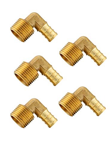 EFIELD Pack of 5 Pex 34x 12 Male Threaded NPT Elbow Brass Barb Crimp Fittings ASTN F1807PEX18071015PCS
