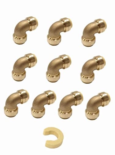 EFIELD Pack of 10 12 Inch Elbow PushFit Brass Fitting to Connect Pex Copper CPVC Free Disconnect Clip ToolPF045