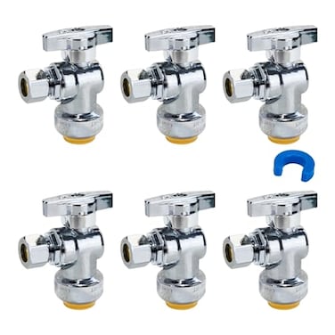 SUNGATOR 6Pack Angle Stop Valve Angle Water Shut Off Valve 12 x 38 Inch Compression Toilet Water Shutoff 14 Turn No Lead Brass PushtoConnect Plumbing Fittings for PEX Pipe Copper CPVC