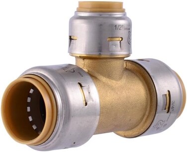 SharkBite Max 34 Inch x 34 Inch x 12 Inch Reducing Tee Push To Connect Brass Plumbing Fitting PEX Pipe Copper CPVC PERT HDPE UR412A