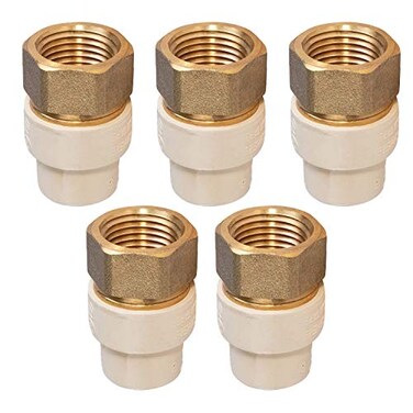 Midline Valve CSDQG012OM5 Female x CPVC Adapter Transition Pipe Fitting DurableOver Molded OnePiece Design 12 in Brass 5 Pack