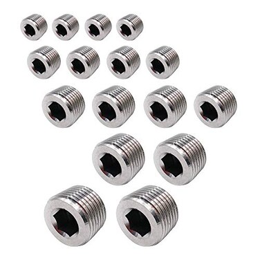 Yoebor Metalwork 5 Sizes 304 Stainless Steel Pipe Fitting Hex Countersunk Plug Assortment Kits 16 Pcs 1814381234