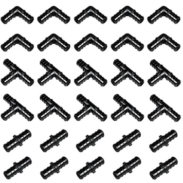 CAMNWAMN Pack of 30 12 Poly PPSU Barb Crimp Pex Fitting ASTM F2159 Combo with 12 inch Each 10 PCS 90Degree Elbows Tees Couplings Plastic Fittings for Pex Pipe