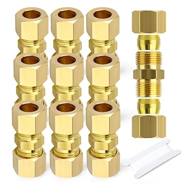 GASHER 10PCS Brass Compression Tube Pipe Fitting Connector 38 Tube OD x 38 Tube OD Connector
