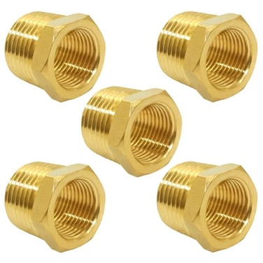 Joywayus Brass Reducer Hex Bushing Reducing Cast Pipe Fitting 12 NPT Male x 38 NPT Female AdapterPack of 5