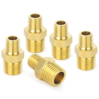 TAISHER 5PCS Brass Pipe Fitting Reducer Adapter Hex Nipple 12Inch Male Pipe x 38Inch Male Pipe
