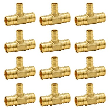 SUNGATOR 12Pack 34 X 34 X 12 PEX Reducing Tee Brass Crimp Fitting No Lead Brass NSF UPC