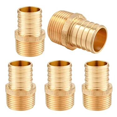 GUOFIS 1 PEX Crimp Fittings Brass NPT Adapter Pack of 5 1 x 1 Pex Fitting for Pipes in PlumbingPEX18072785Pack