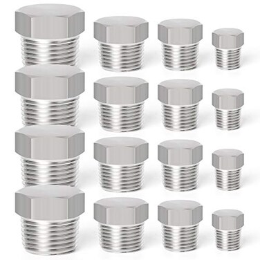 TAISHER 16PCS Stainless Steel Outer Hex Thread Socket Pipe Plug Fitting 18 14 38 12 NPT Male