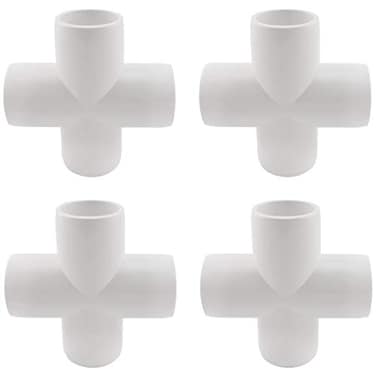 SDTC Tech 4Pack 1 Cross PVC Fitting 4 Way Furniture Grade Pipe Connector for DIY PVC Shelf Garden Support Structure Storage Frame