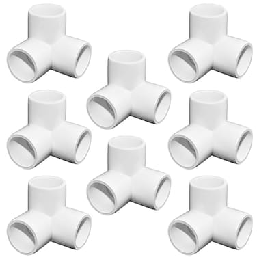 SDTC Tech 12 3 Way PVC Fitting Furniture Grade Pipe Right Angle ThreeDimensional Elbow Connector for DIY PVC Shelf Garden Support Structure Storage Frame White 8 Pack