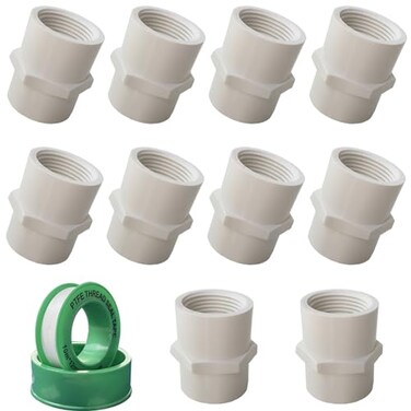 YTFSA 10Pcs White PVC Pipe Fitting 12 inch NPT Female Thread Pipe Fitting Adapter Connector Sch40 PVC Slip Coupling Threaded Pipe Coupling Socket x NPT Female