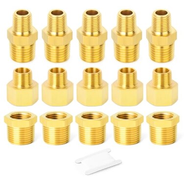 GASHER 15PCS Brass Pipe Fitting Hex Bushing Reducer Adapter Reducing Hex Nipple 18 Inch NPT x 14 Inch NPT