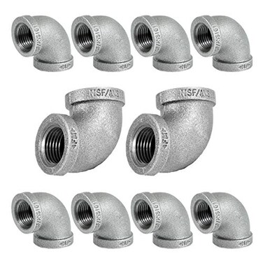 SUPPLYGIANT GMNL001210 12 Inch 90 Degree Elbow Malleable Iron Threaded Pipe Fitting Galvanized Pack Of 10