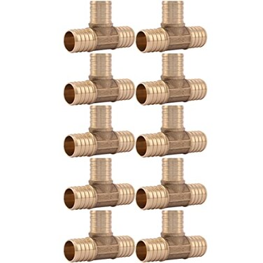 SharkBite 1 Inch Crimp Tee Pack of 10 Brass Plumbing Fitting PEX Pipe PERT UC374LFA10