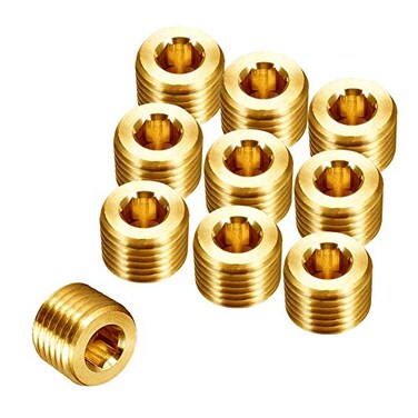 Joywayus Brass Hex Counter Sunk Plug 18 NPT Male Pipe Fitting Set Internal Hex Socket Thread Pipe Plug for Closing the End of Pipe Pack of 10