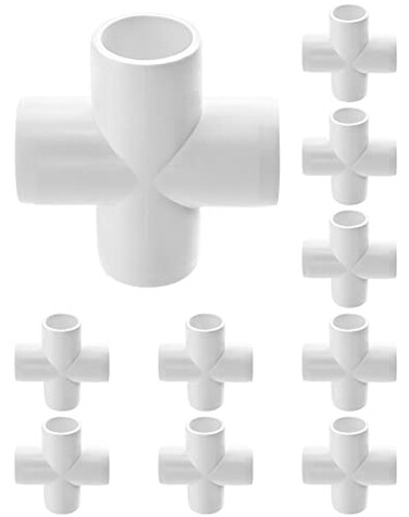 QWORK 4 Way 12 Cross PVC Fitting 10 Pack Connector Furniture Grade For Building Furniture and PVC Structures White