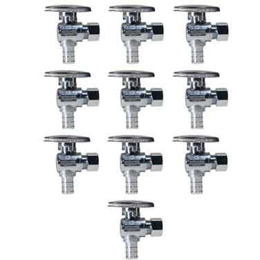 XFITTING 10 Piece 12 Pex x 38 Od Compression 12 Turn Angle Stop Valve Brass With Metal handle