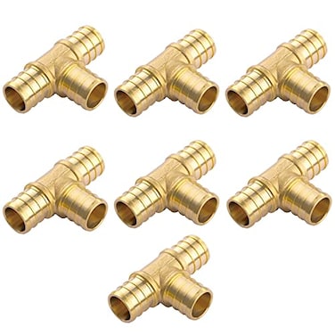 Litorange 34 inch T PEX Tee 34 x 34 x 34 Pack of 7 LeadFree Brass Barb Crimp Pipe FittingFittings