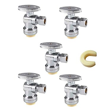 EFIELD Pack of 5 Push Fit 14 Turn Angle Stop Valve Water Shut Off 12 Push x 38 Inch Compression with Dismount Clip ToolPFUNI0045PCS