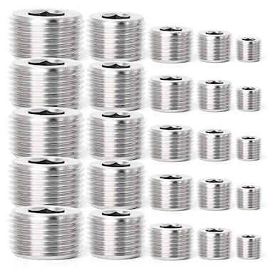 TAISHER 25PCS Stainless Steel Internal Hex Thread Socket Pipe Plug Fitting 18 14 38 12 34 NPT Male