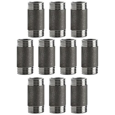 Home Expert 10 Pack 34 x 2 Industrial Pipe Malleable Cast Iron Heavy Duty Pre Cut Threaded Gray Pipe Fitting