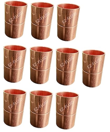 EZ-FLUID 10pcs EZFLUID Plumbing 1 C X C LF Copper Coupling with stop Pressure Copper Fitting With Roll Pipe Tube StopSweat Solder Connection for ResidentialCommercial