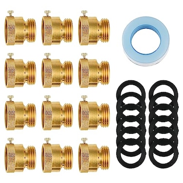 SUNGATOR 12Pack Anti Siphon Valve 34 Inch GHT Backflow Preventer Hose Bib Vacuum Breakers Set for Outdoor Faucet Garden Spigot RV Solid Brass AntiBackflow Valve with Sealing Tape