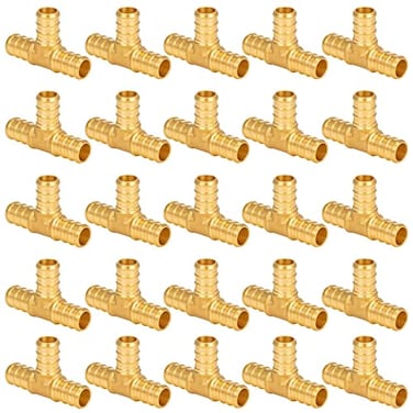 Lingmfg 25 Pieces Pex Fittings 12 Inch Tee 12 Inch Pex F1807 Crimp Brass