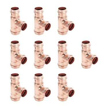 Cherbo Copper Press Fittings 12 inch Tee PxPxP 10Pack Zero Lead Copper Pipe Press Fittings 3 way Tee Copper Coupling for Residential Commercial