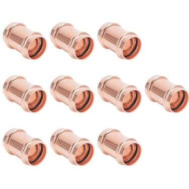 Cherbo Copper Press Fittings 34 inch Coupling with Stop Zero Lead P x P 10Pack Press Copper Fittings 34 for Plumbing Use with Hydraulic Press Fitting Tool Coupling with Stop 34 10