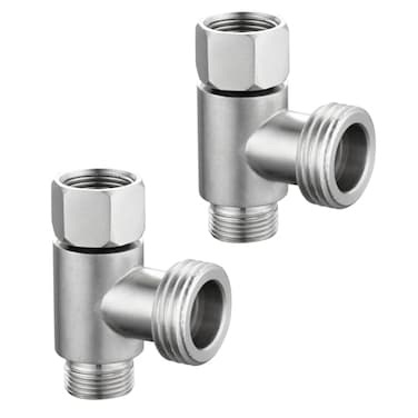 Tecmolog 2 PCS 3way 38 x 12 Tee Adapter Stainless Steel Angle Stop AddATee Valve for Toilet Brushed Nickel SBA020B2